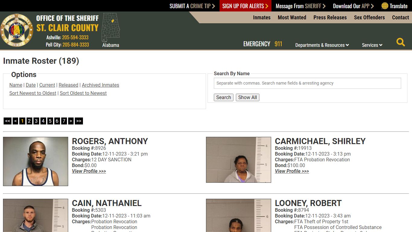 Inmate Roster (185) - St. Clair County Sheriff's Office